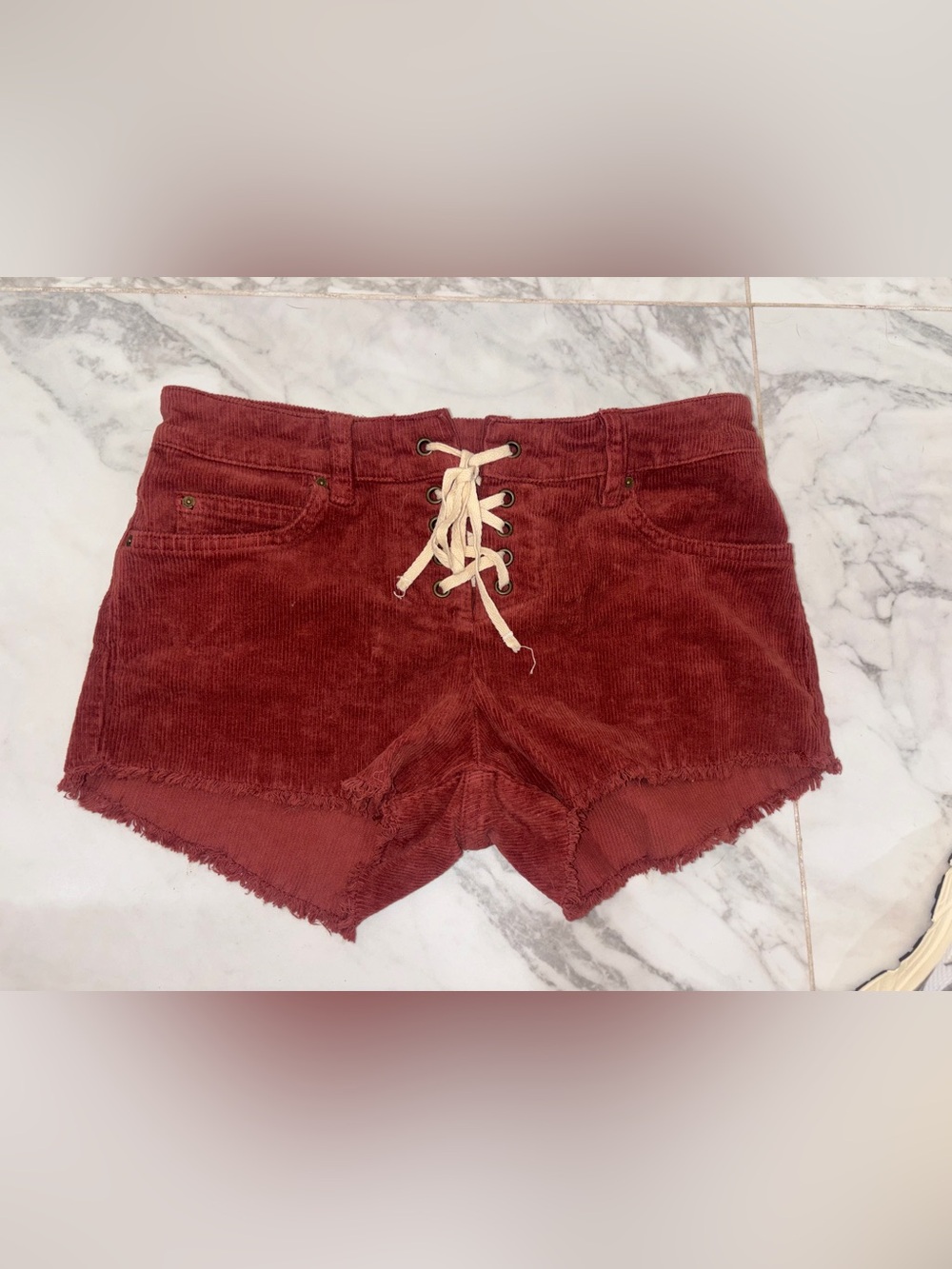 Billabong Rust Brown Corduroy Lace-Up Shorts 24 Y2K Boho